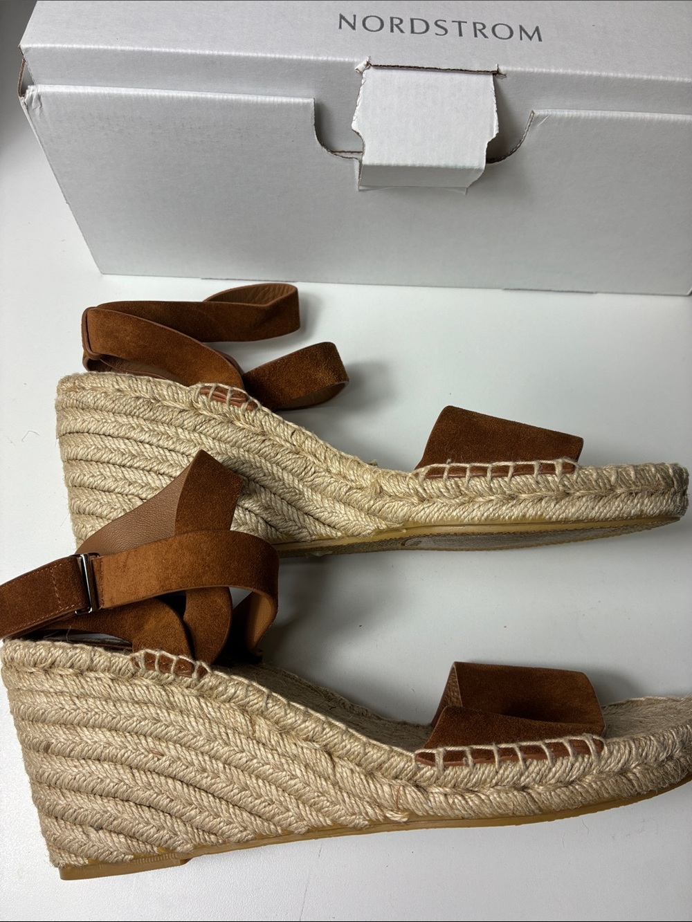 Via Spiga Suede Espadrille Ankle-Strap Sandals Wedge